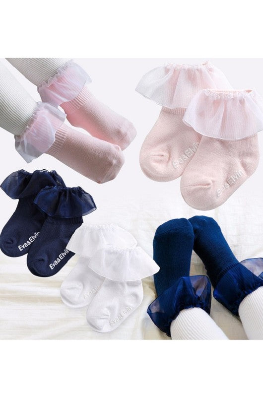 Tulle Dress Ankle Socks (Navy/White/Pink) - Go PJ Party