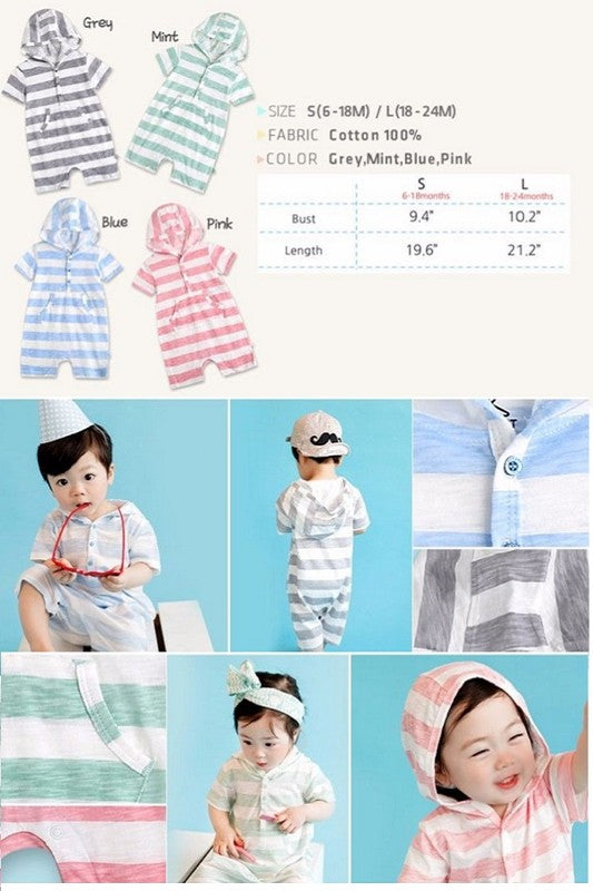 Striped Baby Hoodie Romper - Go PJ Party