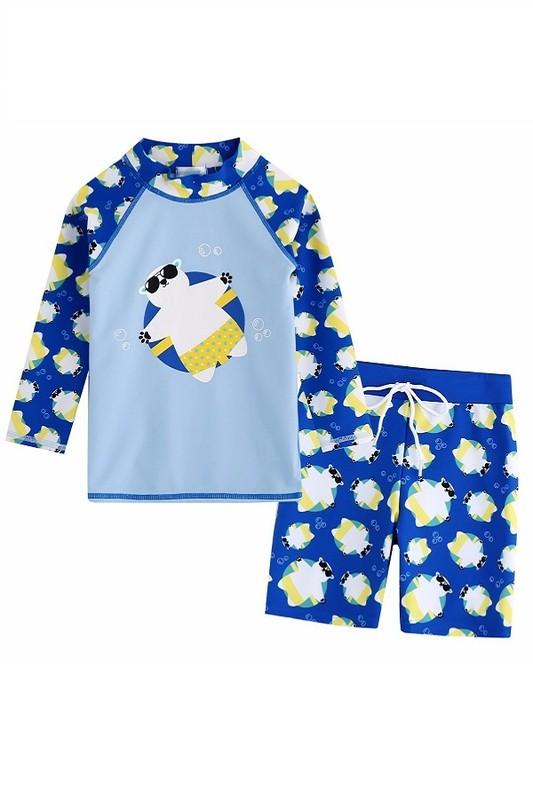 Tanning Bear Blue Long Sleeve Swimsuit Set - Go PJ Party