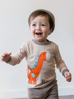 Brown Dino Long Sleeve Pajamas