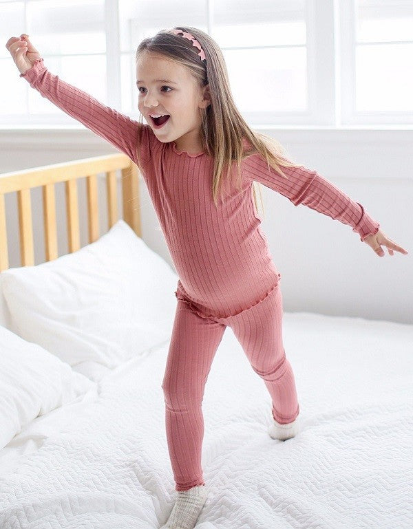 Shirring Dusty Pink Long Sleeve Pajama - Go PJ Party