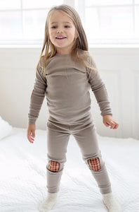 Mono Beige Patch Long Sleeve Pajamas - Go PJ Party