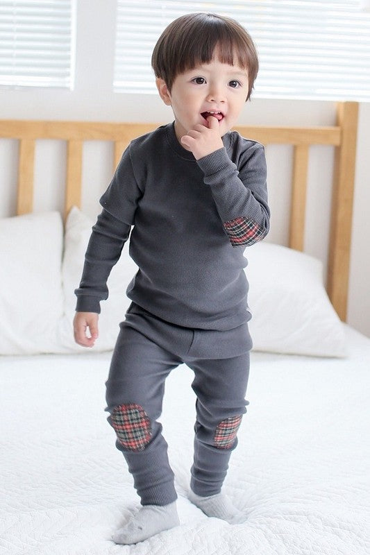 Mono Charcoal Patch Long Sleeve Pajamas - Go PJ Party