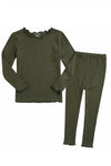 Shirring Khaki Long Sleeve Pajama - Go PJ Party