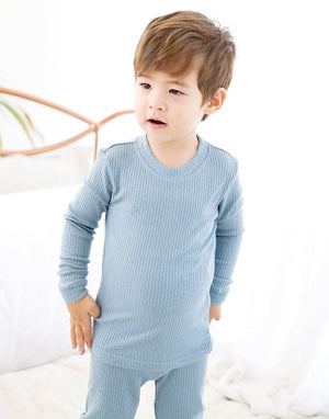 Rib Blue Long Sleeve Pajama - Go PJ Party