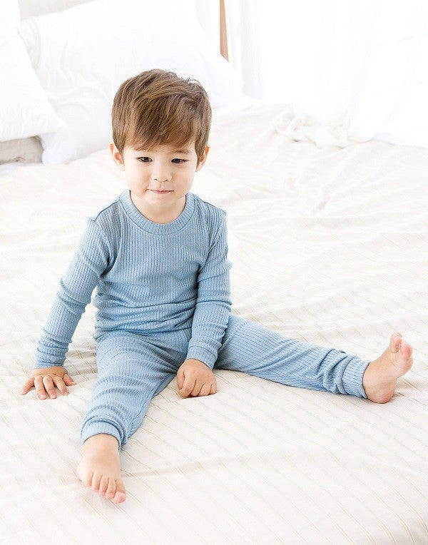 Rib Blue Long Sleeve Pajama - Go PJ Party