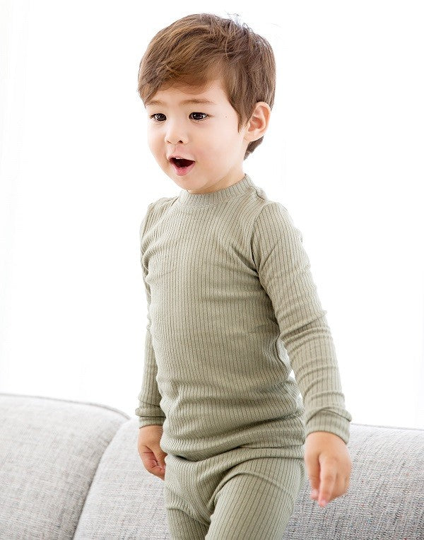 Rib Khaki Long Sleeve Pajama - Go PJ Party