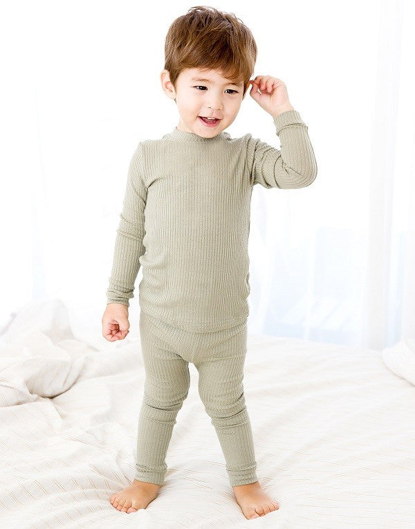 Rib Khaki Long Sleeve Pajama - Go PJ Party