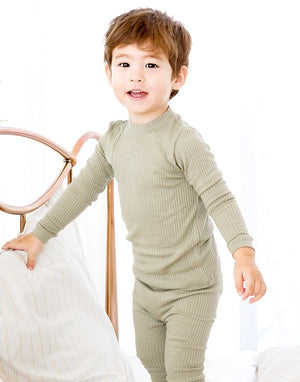 Rib Khaki Long Sleeve Pajama - Go PJ Party