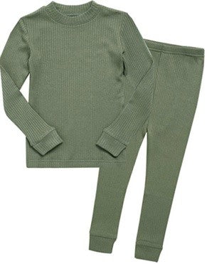 Rib Khaki Long Sleeve Pajama - Go PJ Party