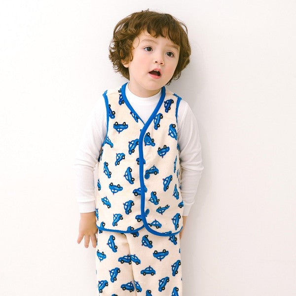 Blue Car Fleece Vest Pants Set - Go PJ Party