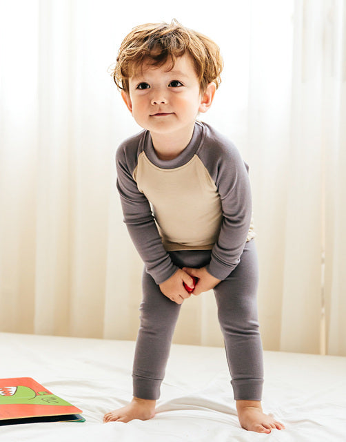 Grey & Beige Modal Raglan Long Sleeve Pajama - Go PJ Party