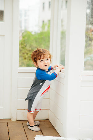 Baby Jaws White Baby 3/4 Sleeve Swimsuit - Go PJ Party