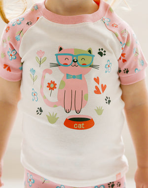 Flower Cat Short Sleeve Pajamas