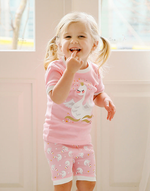 Pink Swan Short Sleeve Pajamas