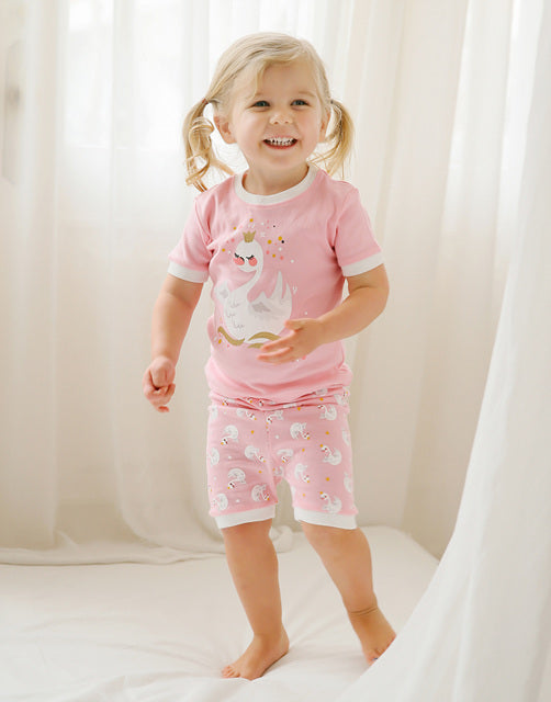 Pink Swan Short Sleeve Pajamas