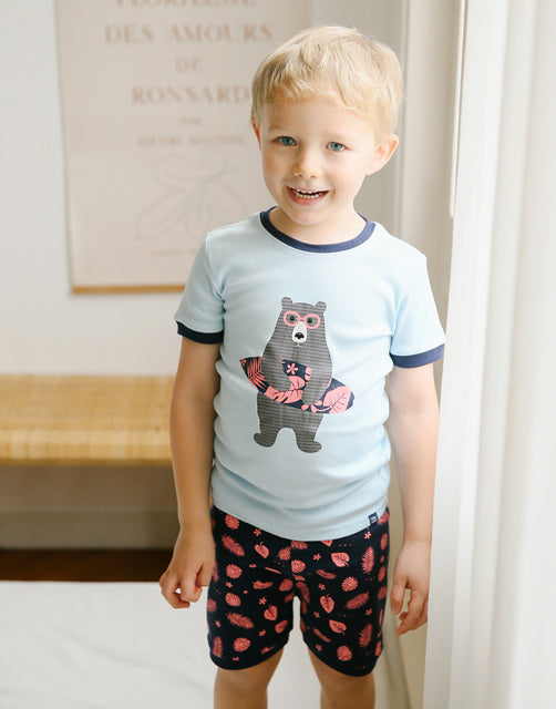 ★SPAO★ Mangled Bear Mangled Short Sleeve PajamasIVORY SPPP Shanghai Story Notched Collar Cotton Bear Print Short Sleeve
