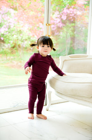 Shirring Wine Long Sleeve Pajama - Go PJ Party