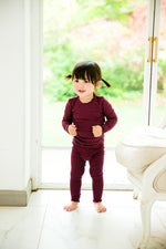 Shirring Wine Long Sleeve Pajama - Go PJ Party