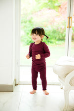 Shirring Wine Long Sleeve Pajama - Go PJ Party