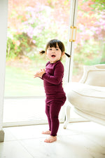 Shirring Wine Long Sleeve Pajama - Go PJ Party