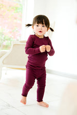 Shirring Wine Long Sleeve Pajama - Go PJ Party