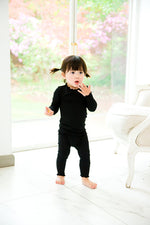 Shirring Black Long Sleeve Pajama - Go PJ Party