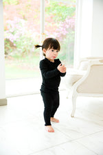 Shirring Black Long Sleeve Pajama - Go PJ Party