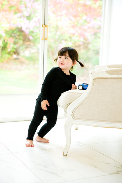 Shirring Black Long Sleeve Pajama - Go PJ Party