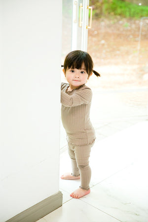 Shirring Beige Long Sleeve Pajama - Go PJ Party