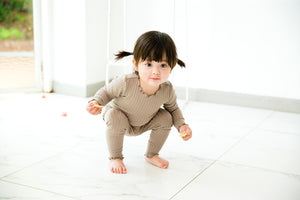 Shirring Beige Long Sleeve Pajama - Go PJ Party