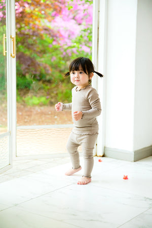 Shirring Beige Long Sleeve Pajama - Go PJ Party