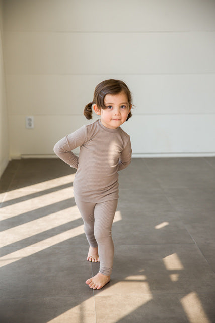 Rib Beige Long Sleeve Pajama - Go PJ Party