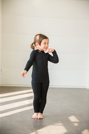 Rib Black Long Sleeve Pajama - Go PJ Party