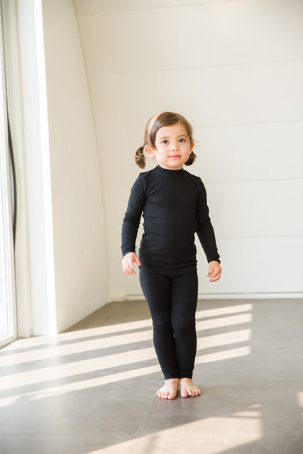 Rib Black Long Sleeve Pajama - Go PJ Party