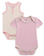 Sand Pink Jelly Bamboo Baby Bodysuit 2 Pack Set (Short & Sleeveless)