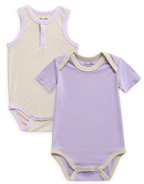 Sand Lavender Jelly Bamboo Baby Bodysuit 2 Pack Set (Short & Sleeveless)