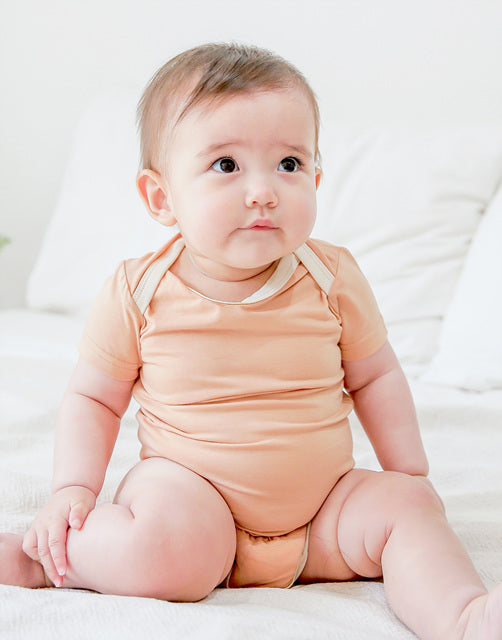 Sand Brown Jelly Bamboo Baby Bodysuit 2 Pack Set (Short & Sleeveless)