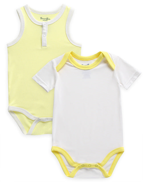 Milk Yellow Jelly Bamboo Baby Bodysuit 2 Pack Set (Short & Sleeveless)