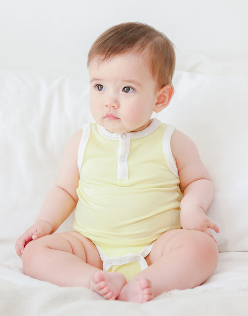 Milk Yellow Jelly Bamboo Baby Bodysuit 2 Pack Set (Short & Sleeveless)