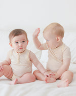 Beige Jelly Bamboo Baby Bodysuit 2 Pack Set (Short & Sleeveless)