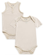 Beige Jelly Bamboo Baby Bodysuit 2 Pack Set (Short & Sleeveless)