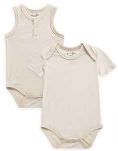 Beige Jelly Bamboo Baby Bodysuit 2 Pack Set (Short & Sleeveless)