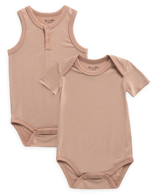 Brown Jelly Bamboo Baby Bodysuit 2 Pack Set(Short & Sleeveless)