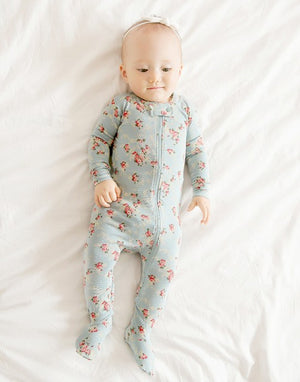 Flower Mint Baby Footed Sleepers