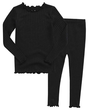 Shirring Black Long Sleeve Pajama - Go PJ Party