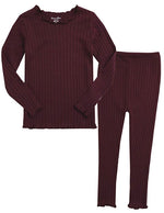 Shirring Wine Long Sleeve Pajama - Go PJ Party