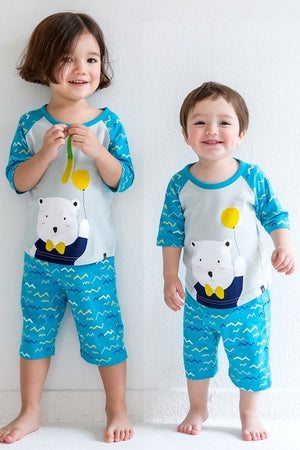 Happiness Blue 3/4 Sleeve Outfits - Go PJ Party