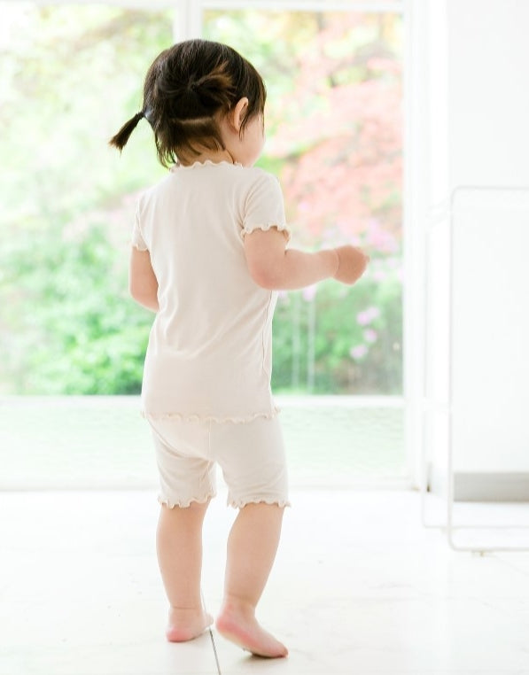 Shirring Ivory Short Sleeve Pajamas - Go PJ Party