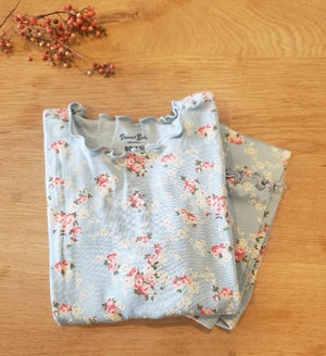 Shirring Flower Mint Modal Long Sleeve Pajama